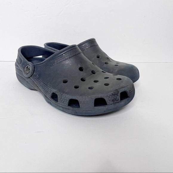 Crocs Navy Blue Slide On Clogs Rubber Boys Size 2 - Picture 1 of 3